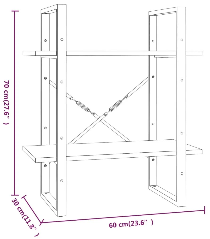 Libreria a 2 Ripiani Grigio Sonoma 60x30x70cm Legno Multistrato