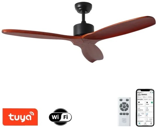 ZEVENTI - Ventilatore a soffitto CUENCA Wi-Fi Tuya nero/rovere + DO