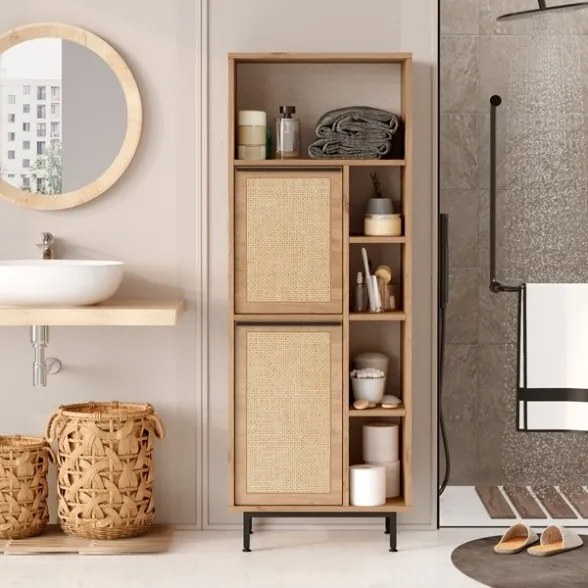 Colonna Da Bagno Multiuso Con Vani A Giorno Ed Ante 60x36x160 Ocean Rafia