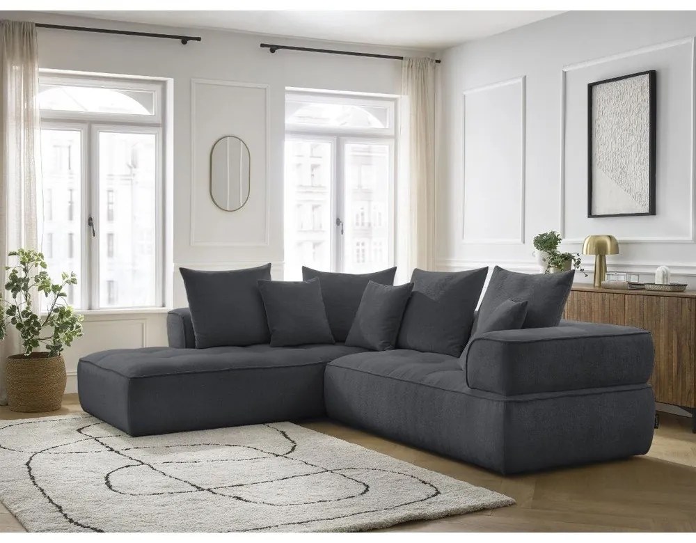 Divano angolare grigio scuro (penisola a sinistra/a L) con rivestimento in ciniglia Whesley – Bobochic Paris