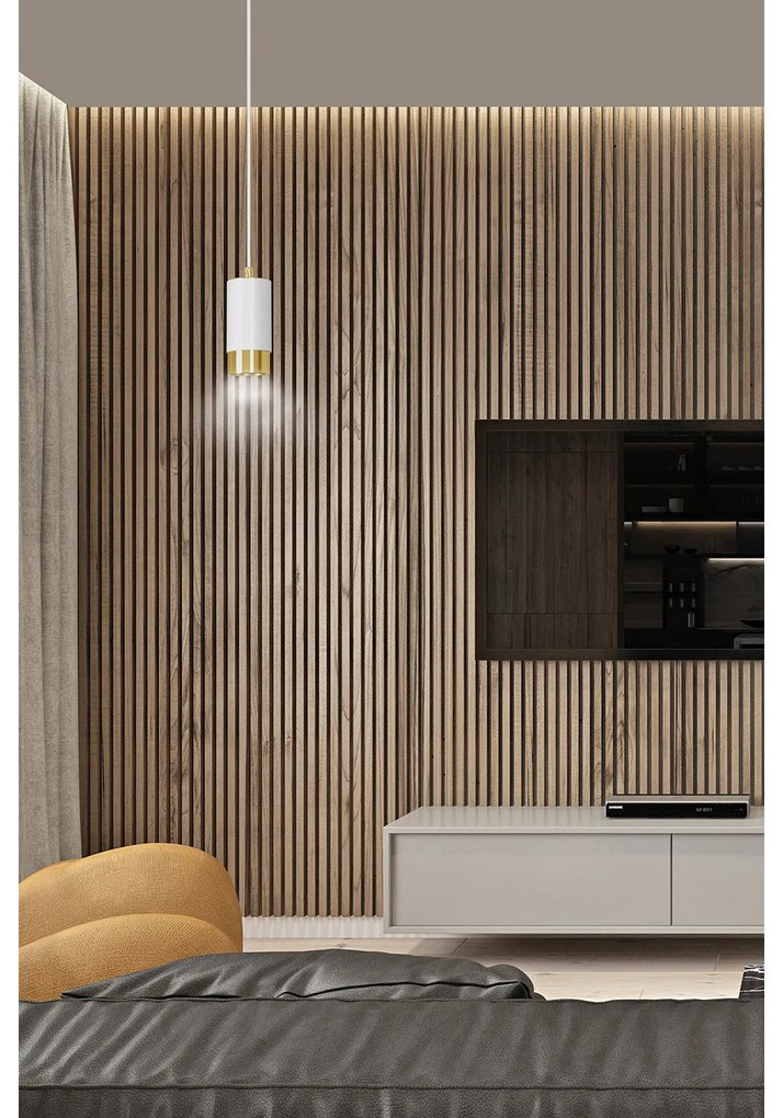 Sospensione Moderna 1 Luce Ivar A Cilindro In Acciaio Bianco E Oro