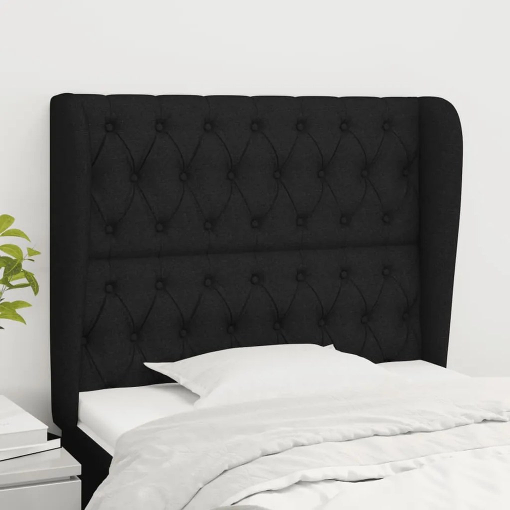 Testiera Ad Orecchio Nera 103x23x118/128 Cm İn Tessuto /