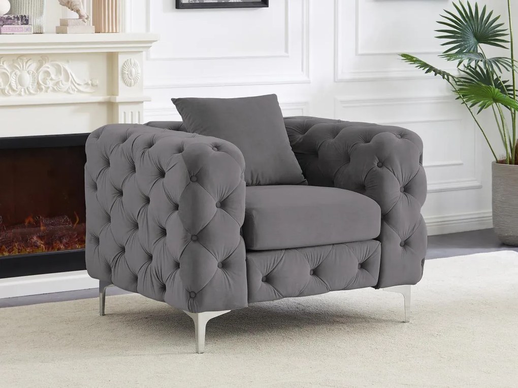 Poltrona Chesterfield in Velluto Antracite - EDWINA