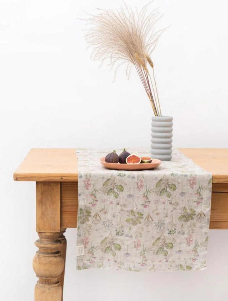 Runner da tavolo in lino fatto a mano Botany on Light