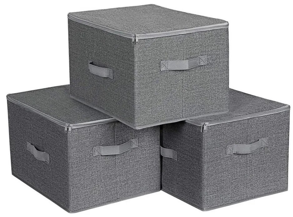 Set di 3 scatole portaoggetti con cerniera CURAN, grigie