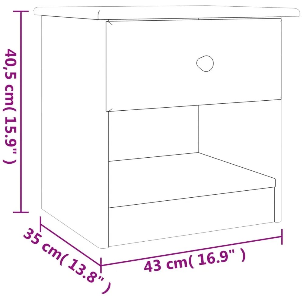 Comodino ALTA 43x35x40,5 cm in Legno Massello di Pino