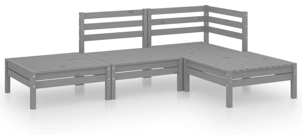 Set Divani da Giardino 4 pz Grigio in Legno Massello di Pino