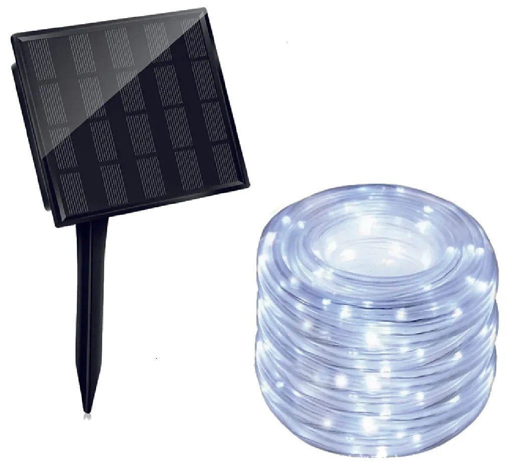 Tubo Luminoso 200 Led luci di Natale ad Energia Solare Bianco Freddo