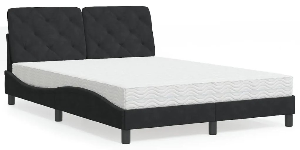 Letto Con Materasso Nero 140x190 Cm İn Velluto /