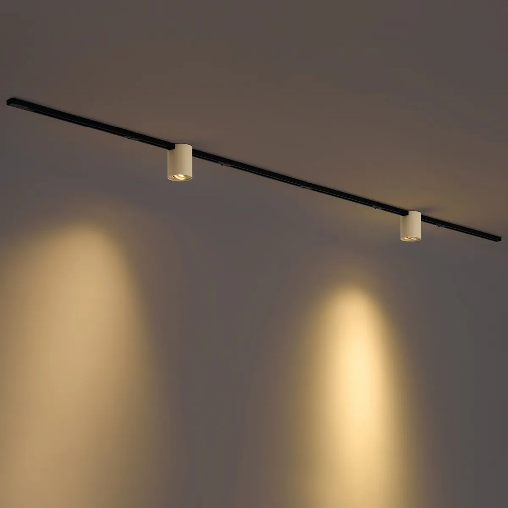Sistema di illuminazione a binario moderno nero con 2 faretti beige monofase - Iconic Rondoo Up