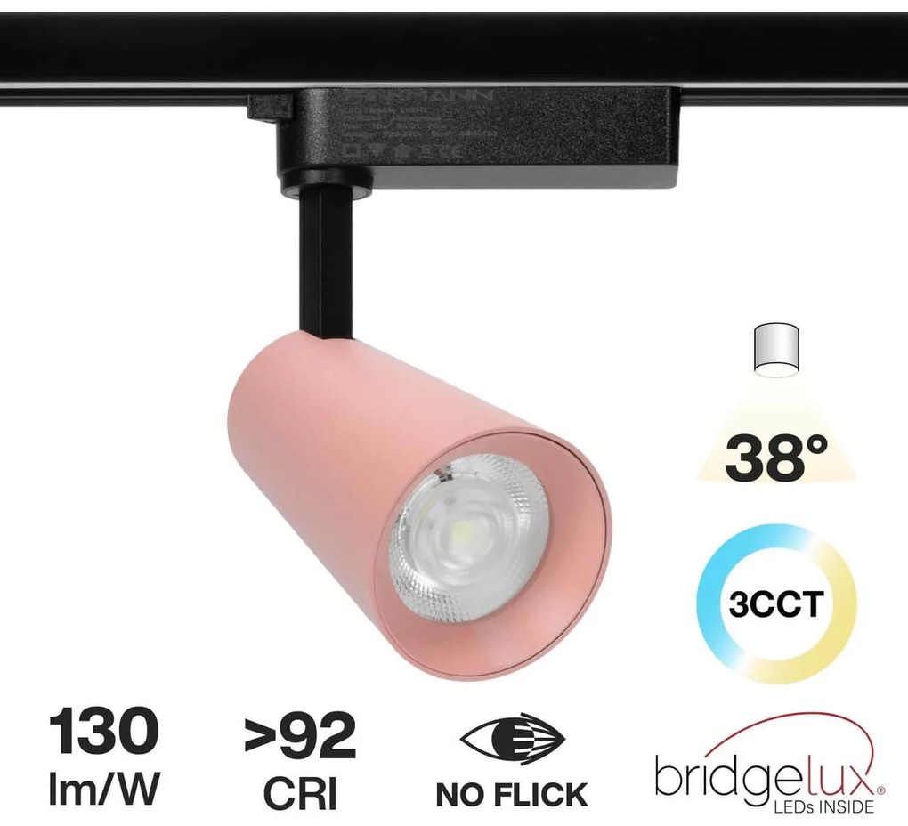 Faro LED 30W Monofase Rosa CRI92 CCT Bianco Variabile 38° Bridgelux LED Colore Bianco Variabile CCT