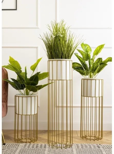 Vaso da fiori in metallo LOFT 70x20 cm oro/bianco