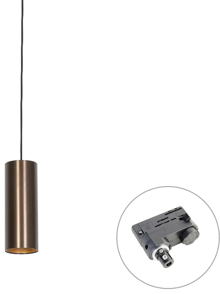Lampada a sospensione di design bronzo scuro con adattatore per binario trifase - Tubo