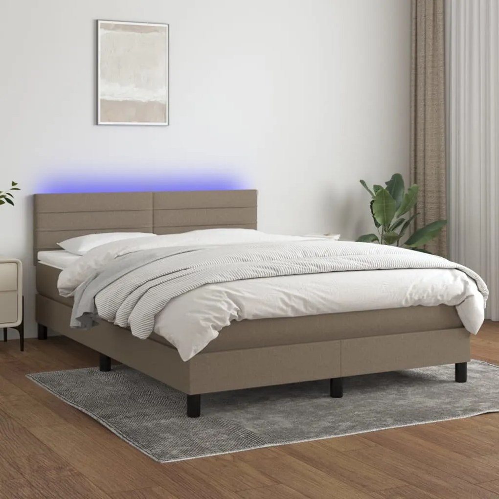Letto A Molle Con Materasso E Led Tortora 140x200 Cm İn Tessuto /