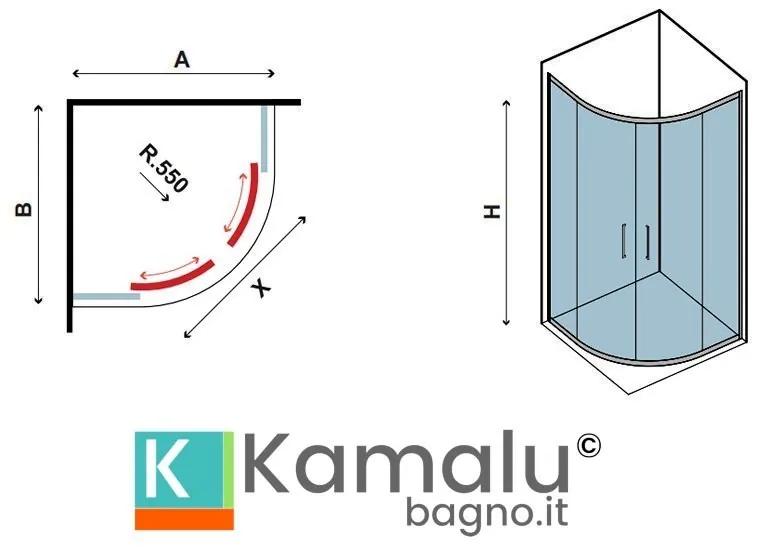 Kamalu - box doccia 90x90cm semicircolare vetro trasparente anticalcare kf2000