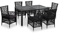 Set da Pranzo da Giardino 7 pz in Polyrattan Nero cod mxl 55725