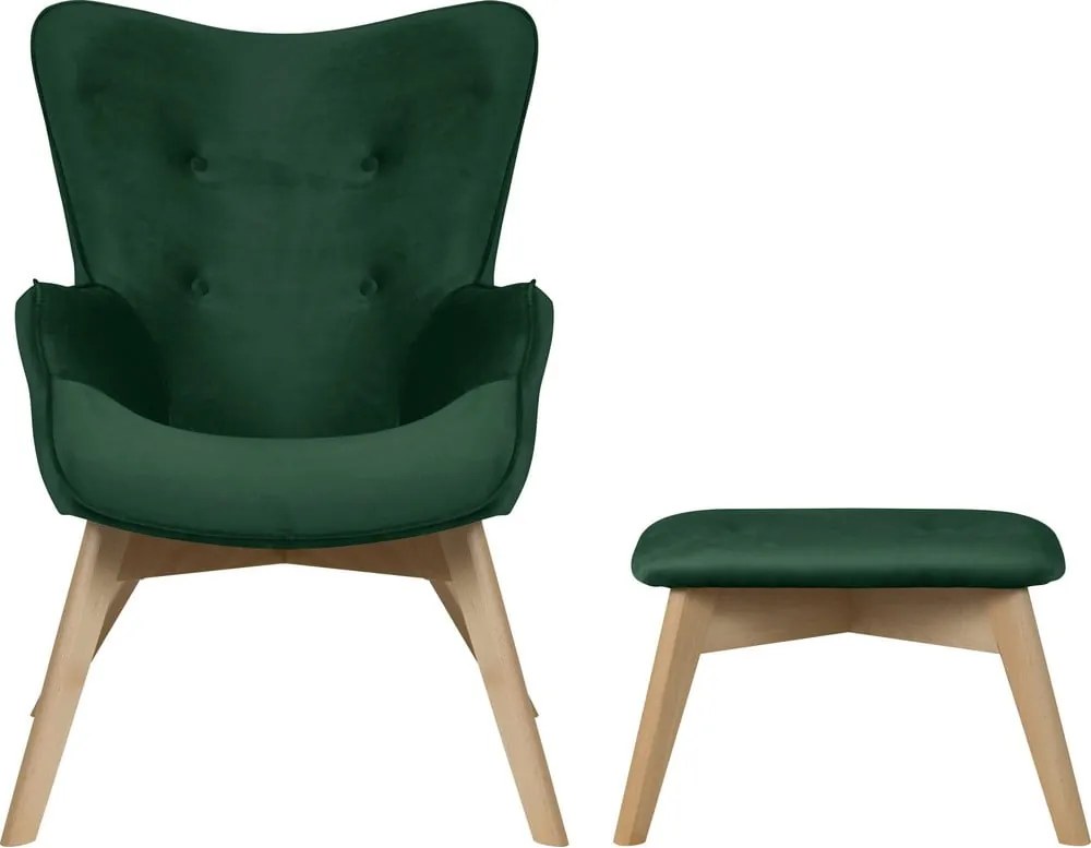 Poltrona con poggiapiedi verde scuro con rivestimento in velluto Niko – Ropez