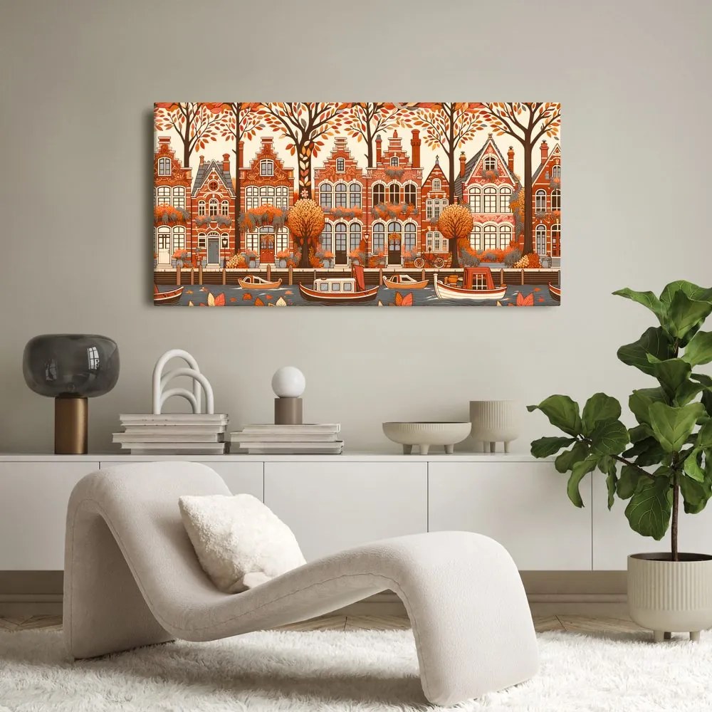 Quadro su tela – Canale cittadino in pieno autunno dorato