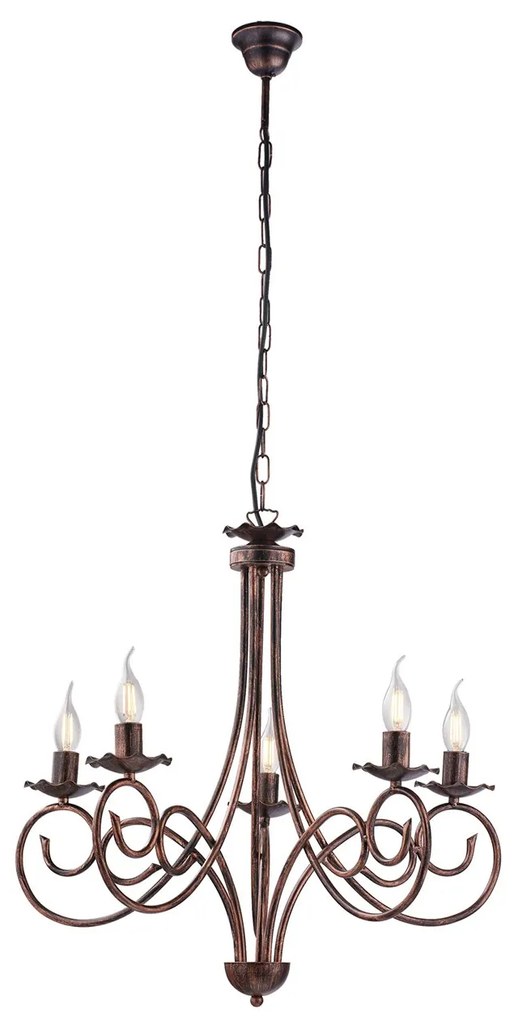 Lampadario Provenzale Candelabro Alma 5 Luci Ferro Battuto Nero E Rame