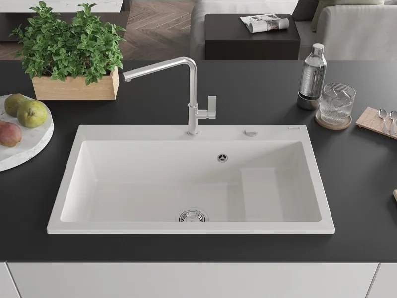 Mexen Omar lavello in granito 1-vasca 800 x 480 mm, bianco, sifone cromato - 6520801005-20