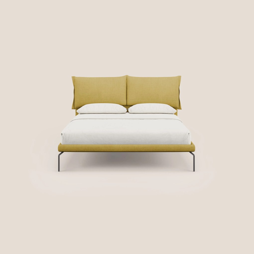 Bice letto imbottito con cuscini e piedi alti in metallo in tessuto impermeabile T02