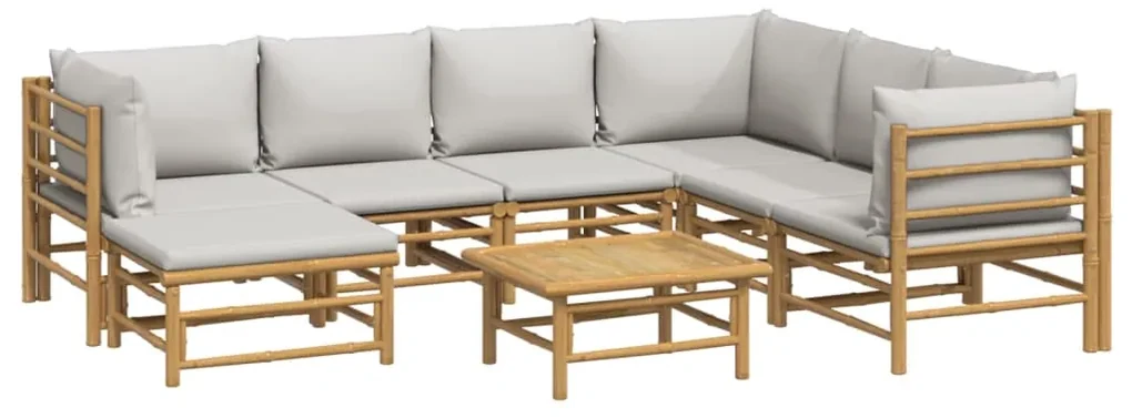 Set salotto da giardino 8pz con cuscini grigio chiaro bambù