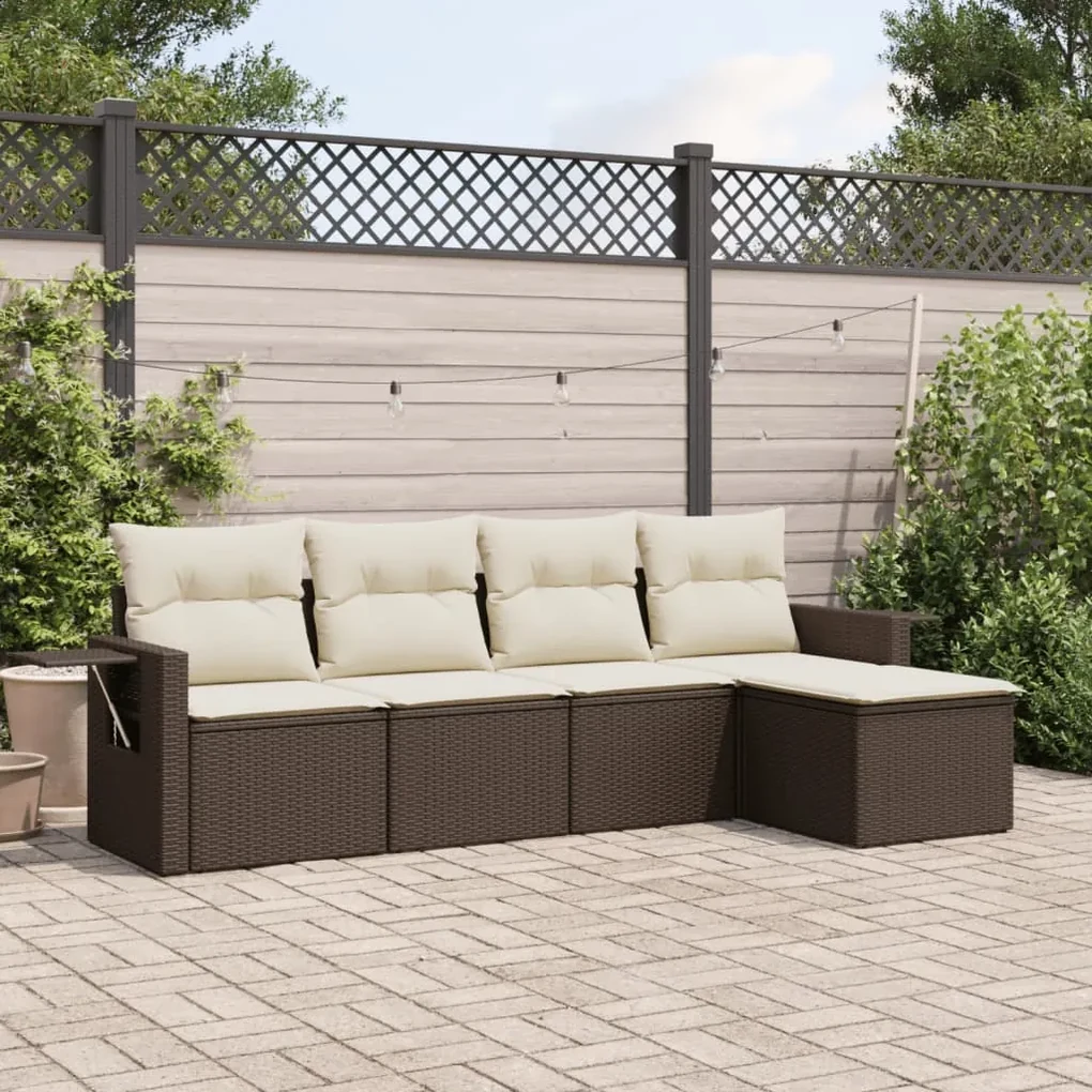 Set divano da giardino 5 pz con cuscini marrone in polyrattan