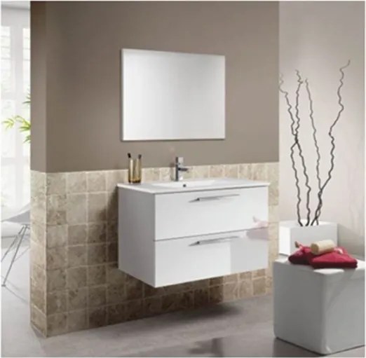 Mobile bagno sospeso 80 cm con lavabo e specchio bianco laccato - Aruba 94613