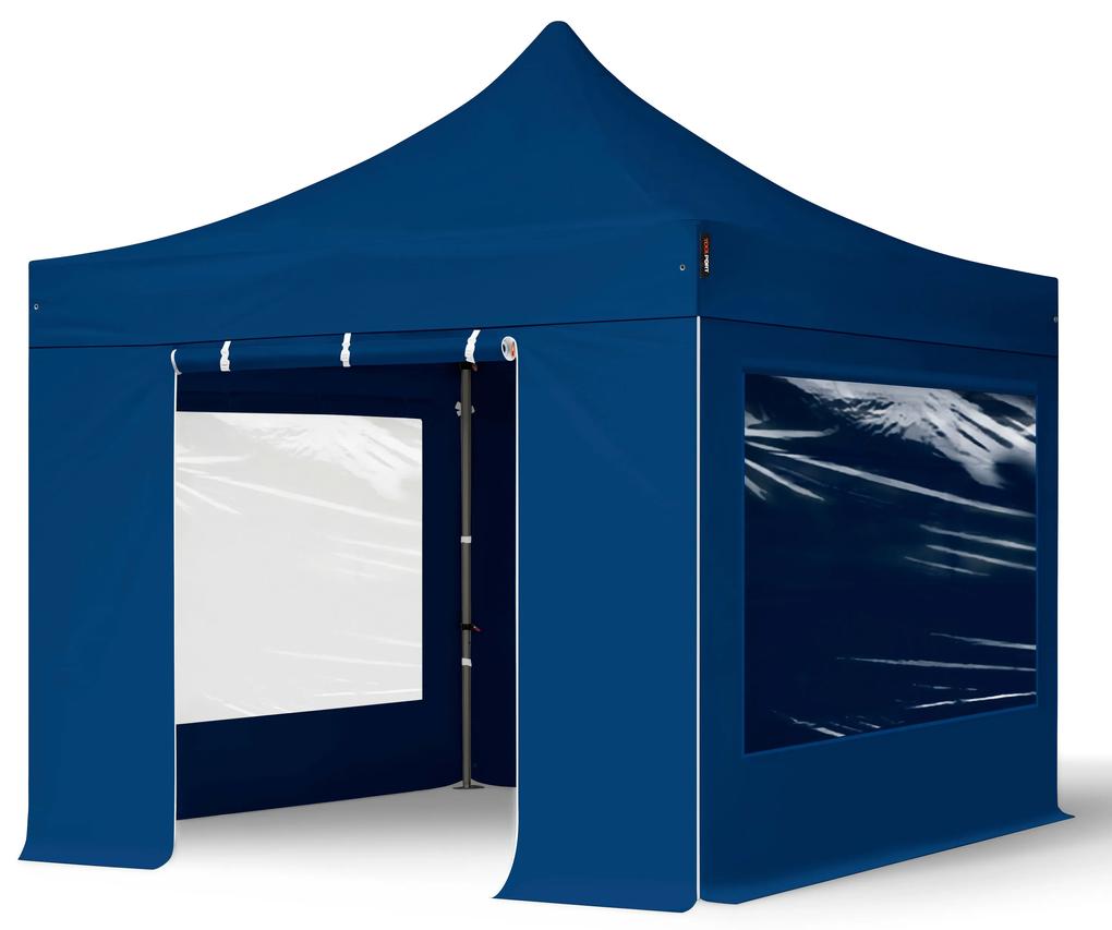 TOOLPORT 3x3m gazebo pieghevole con laterali (finestre panoramiche), PREMIUM acciaio, blu scuro - (600010)