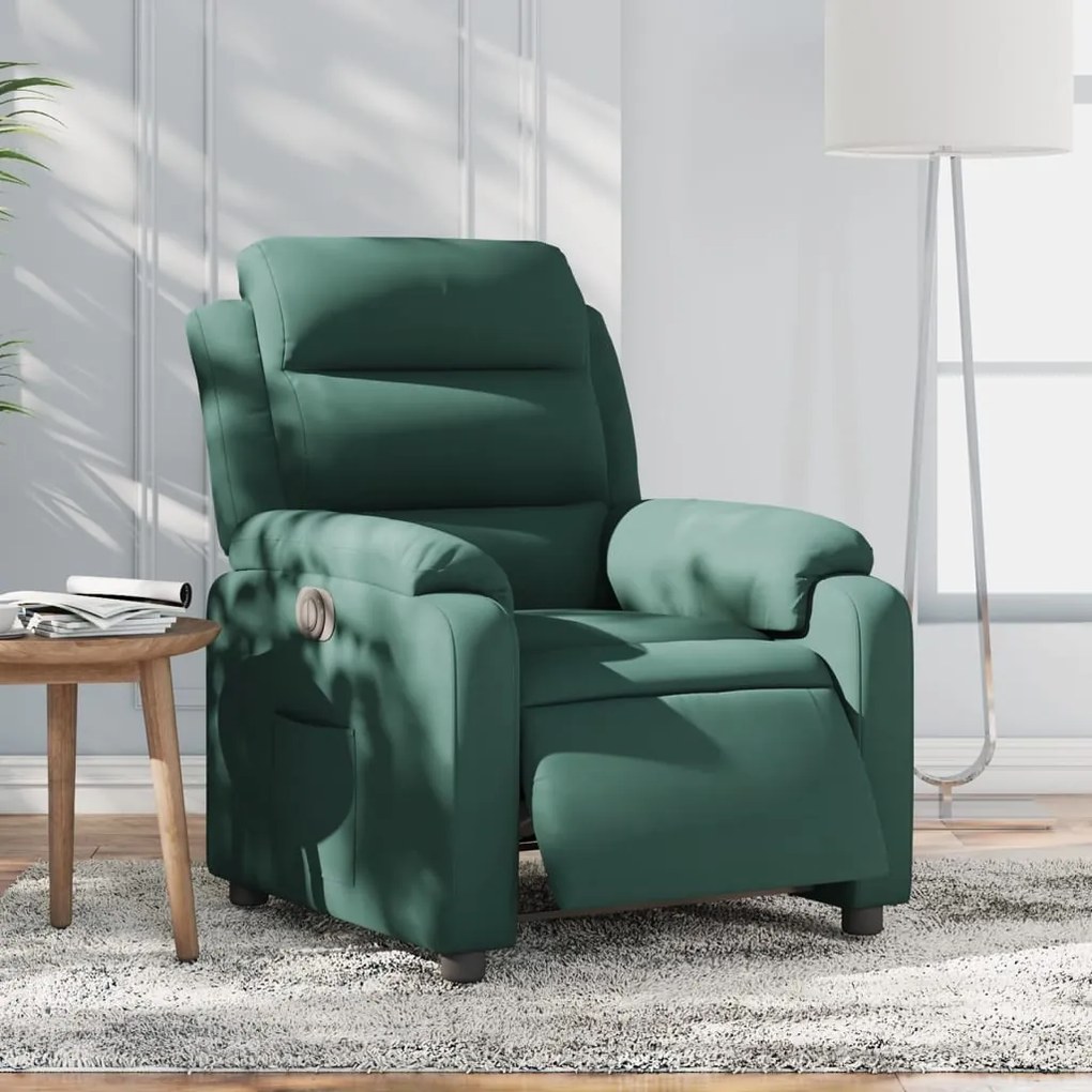 Poltrona Elettrica Reclinabile Verde Scuro İn Vera Pelle /