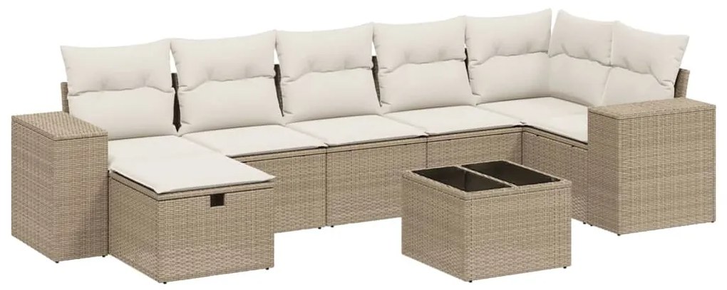 Set divano da giardino 8 pz con cuscini beige in polyrattan