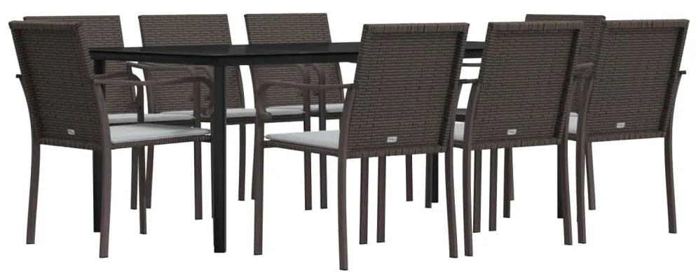Set pranzo da giardino 9 pz con cuscini in polyrattan e acciaio