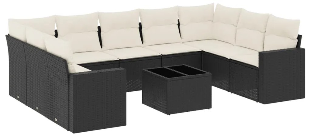 Set divani da giardino 10pz con cuscini in polyrattan nero