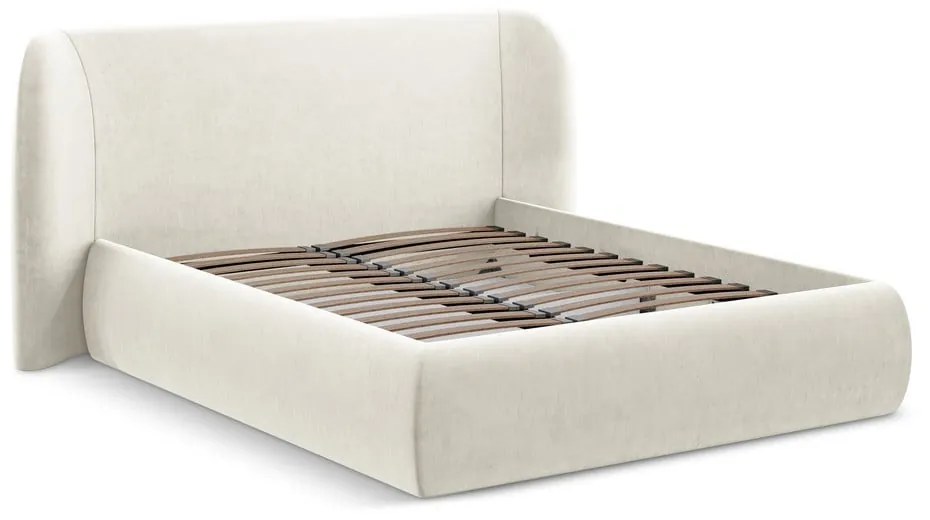 Letto matrimoniale imbottito crema con contenitore con griglia 140x200 cm Hauke - Makamii