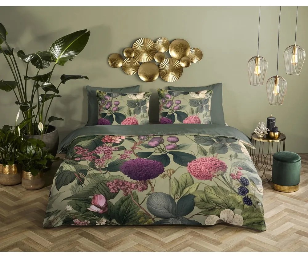 Set copripiumino e federa color kaki in raso di cotone per letto singolo ed esteso 140x220 cm Onaz – Descanso