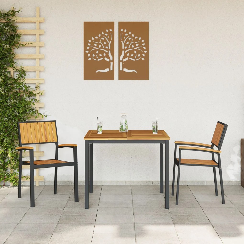 Set da pranzo da giardino in 3 pezzi nero e legno metallo e legno