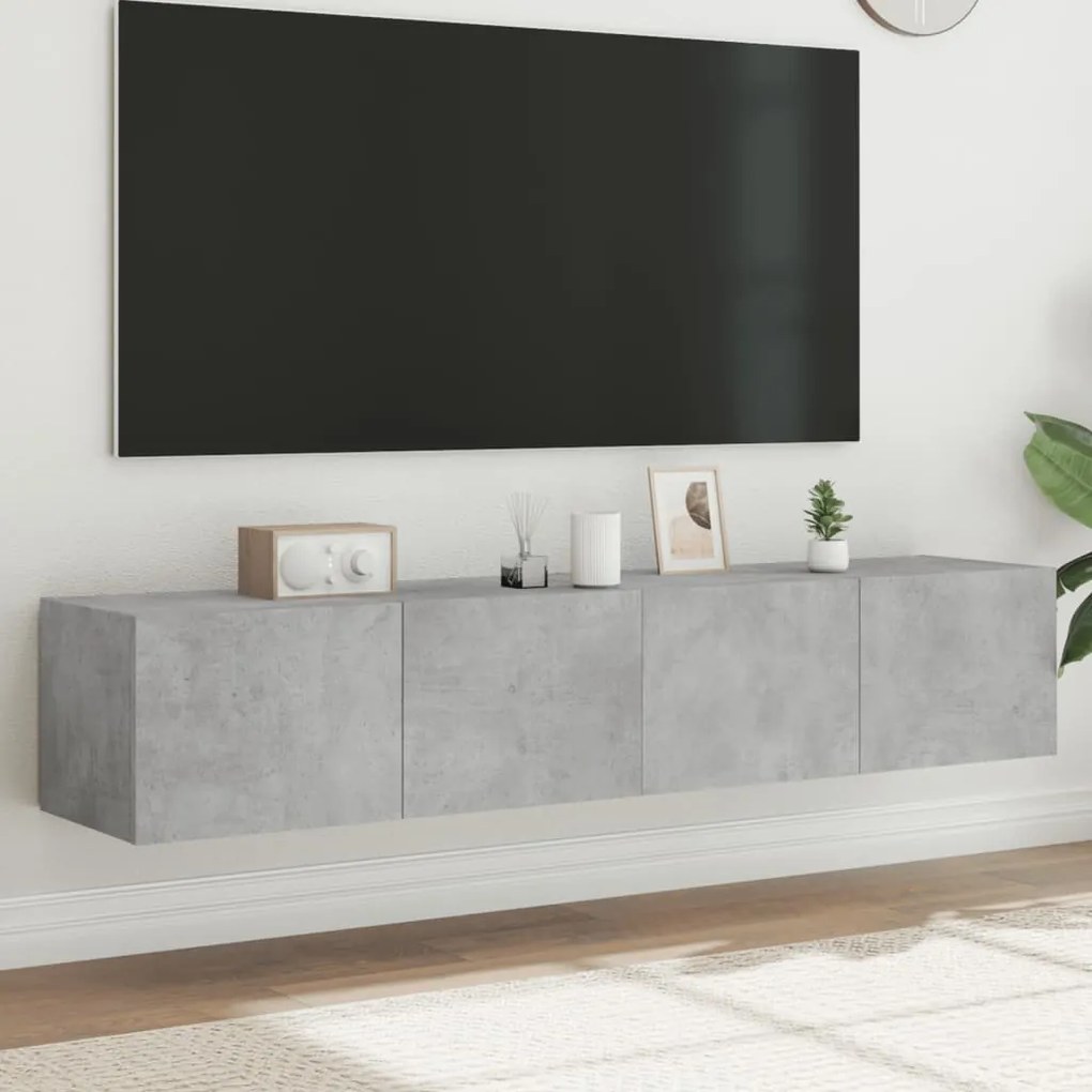 Mobili tv a parete con luci led 2pz grigio cemento 80x35x31 cm