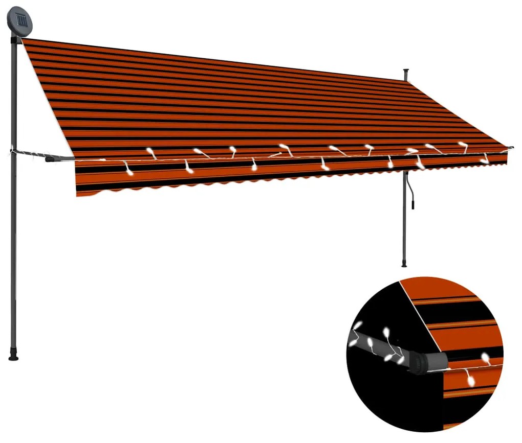 Tenda da Sole Retrattile Manuale LED 400 cm Arancione e Marrone