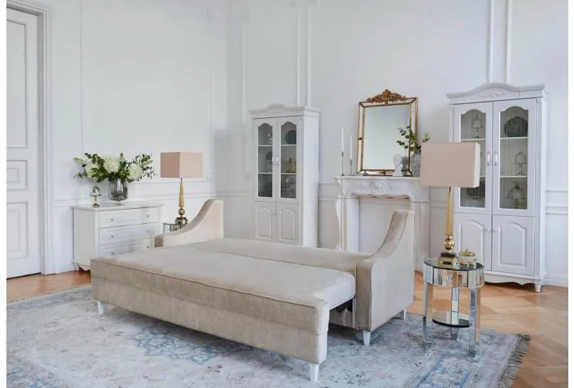 Shabby Chic divano estraibile color champagne in morbida ciniglia - Arrediorg