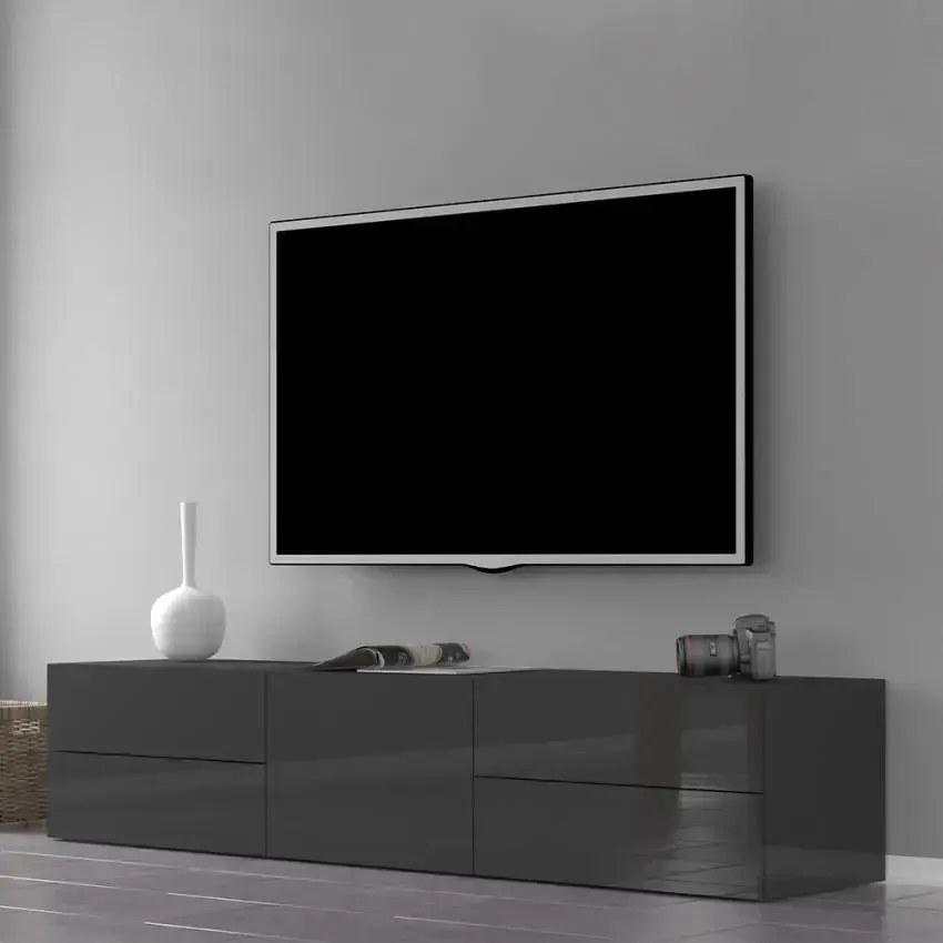 Porta TV Moderno con 1 Anta e 4 Cassetti METIS Antracite Laccato Lucido