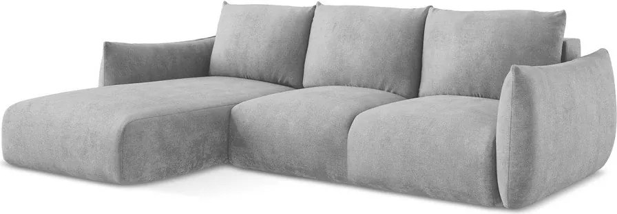 Divano angolare grigio chiaro allungabile (con penisola a sinistra/con chaise lounge) con rivestimento in ciniglia Leila – Makamii