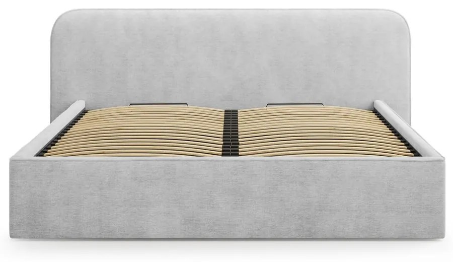 Letto matrimoniale imbottito grigio chiaro con contenitore e rete inclusi 180x200 cm Elizabeth – Micadoni