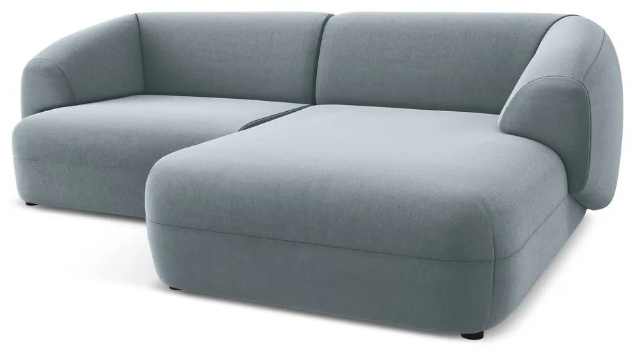 Divano angolare azzurro (con penisola a destra) con rivestimento in velluto Moana – Makamii