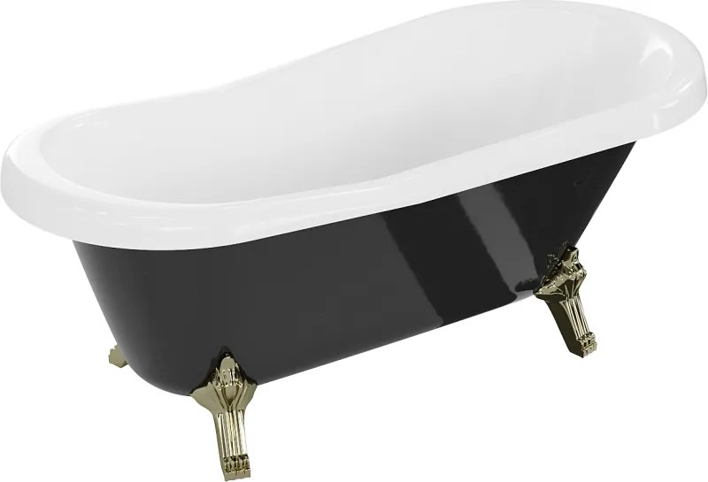 Mexen Retro vasca da bagno autoportante 150 x 73 cm, bianca/nera, gambe dorate - 53251507375-50