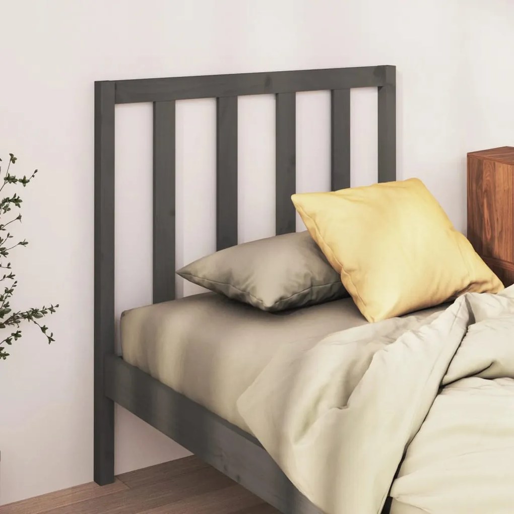 Testiera Per Letto Grigia 96x4x100 Cm İn Legno Massello Di Pino /