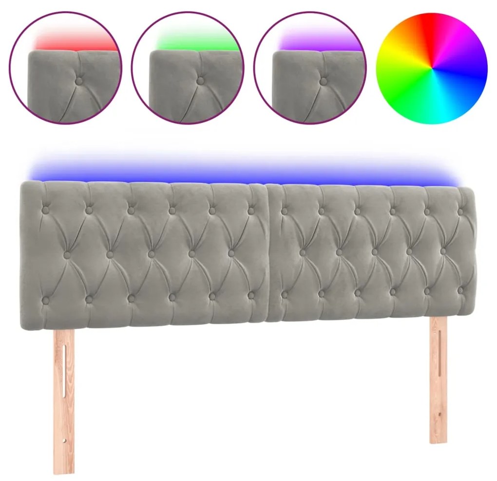 Testiera a led grigio chiaro 144x7x78/88 cm in velluto