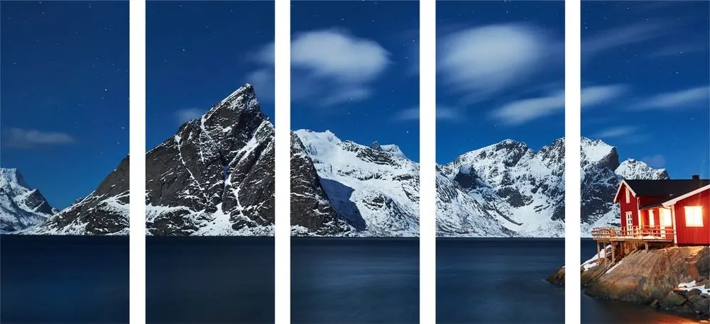 Quadri 5 pezzi – Paesaggio notturno in Norvegia