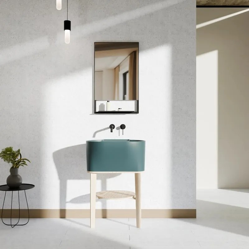 Mobile sottolavabo e lavabo Tina per vasca centrale frassino naturale e petrolio L 50 x H 57 x P 41.5 cm