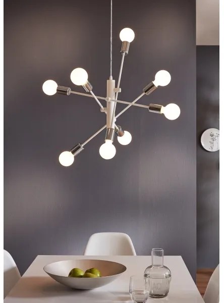 Eglo 98017 - Lampadario a sospensione con filo GRADOLI 8xE27/60W/230V bianco