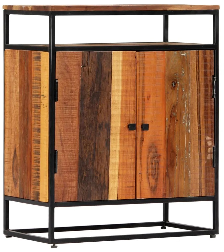 Credenza 60x35x76 cm in Legno Massello di Recupero e Acciaio